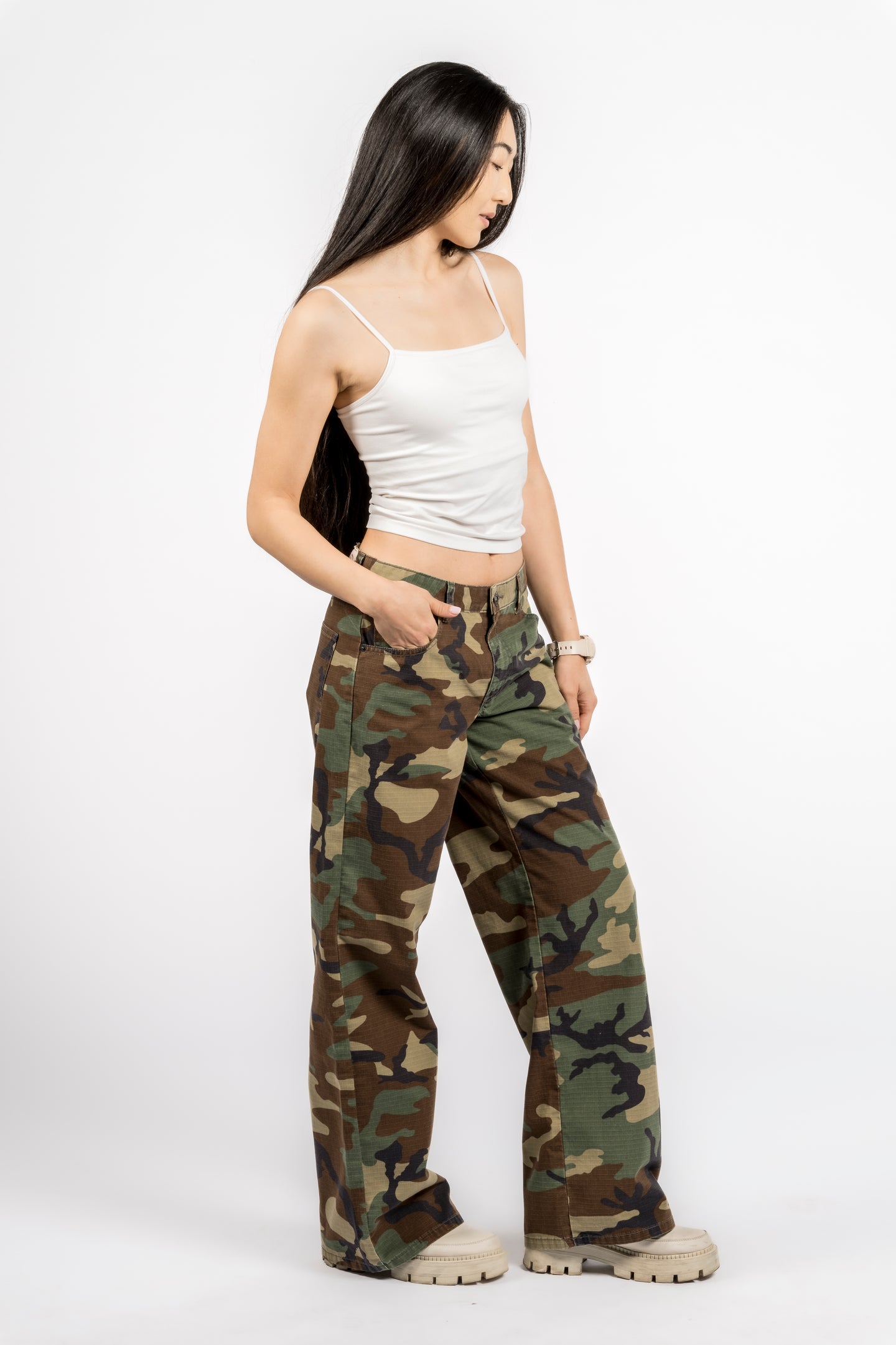 Navari 5 Pocket Low Rise Baggy Fit Camo Pant