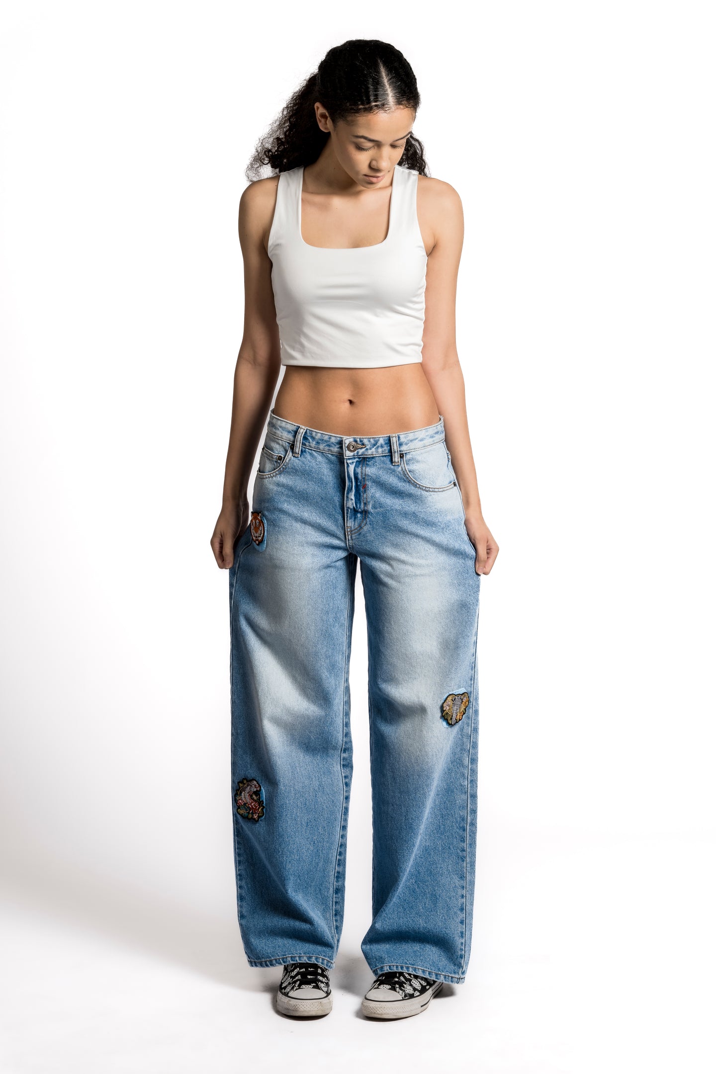 Navari 5 Pocket Low Rise Baggy Fit Denim Light Wash with Interchangeable Patches