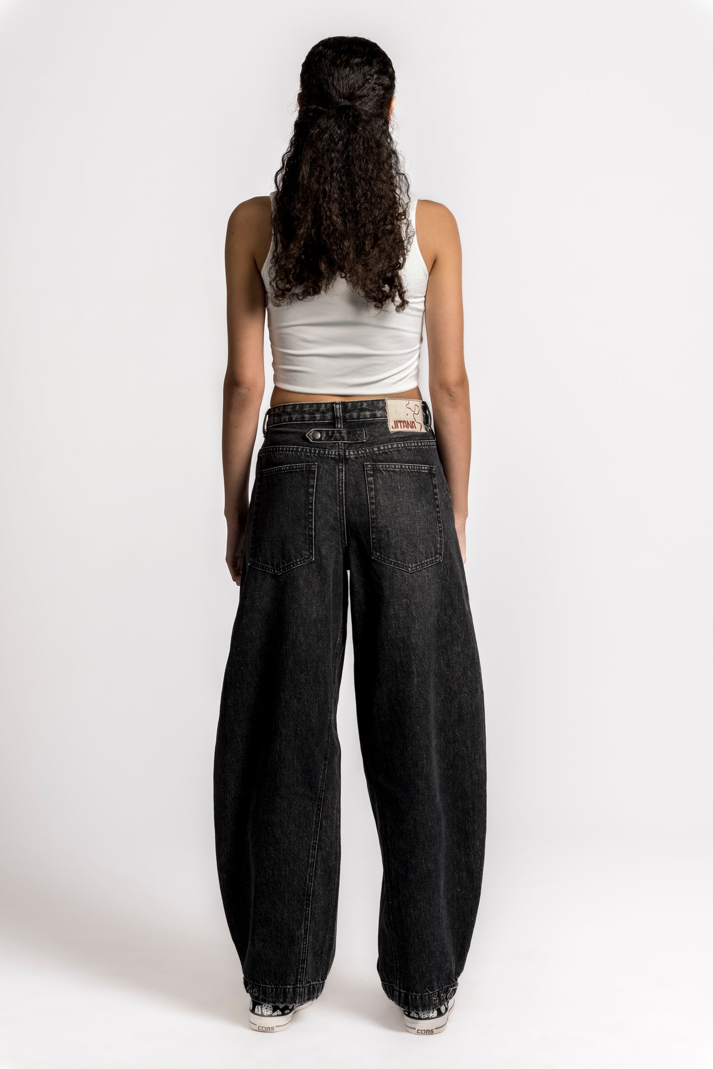 Vora High Waist 4 Pocket Acid Washed Black Denim with Snap Details