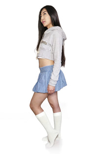 Sot Cropped Long Sleeve French Terry Hoodie with Ruched Elastic Waistband