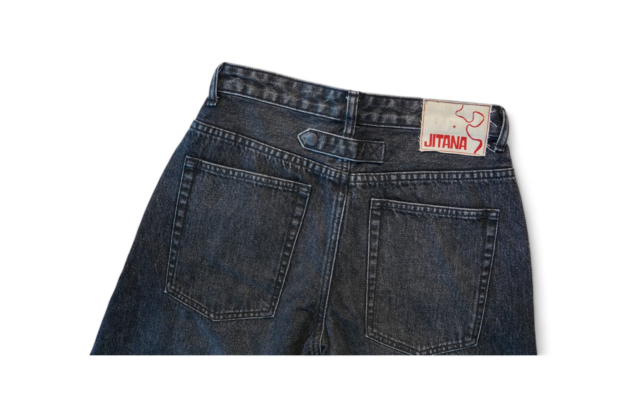 Vora High Waist 4 Pocket Acid Washed Black Denim with Snap Details