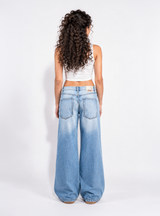 Navari 5 Pocket Low-Rise Wide Leg Jeans with Light Wash