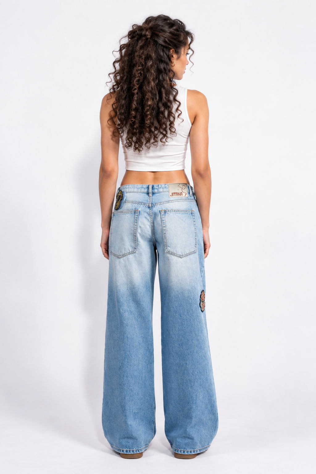 Navari 5 Pocket Low Rise Baggy Fit Denim Light Wash with Interchangeable Patches