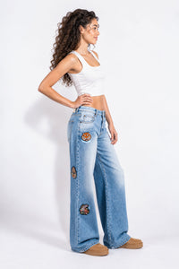 Navari 5 Pocket Low Rise Baggy Fit Denim Light Wash with Interchangeable Patches