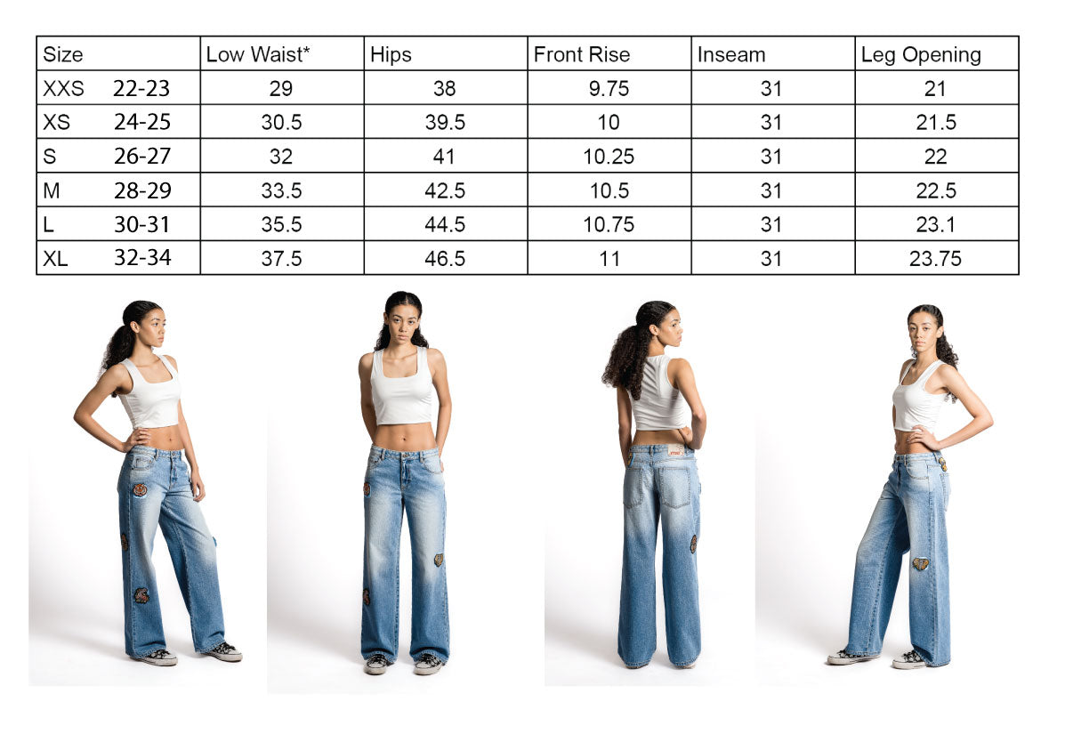 Navari 5 Pocket Low Rise Baggy Fit Denim Light Wash with Interchangeable Patches